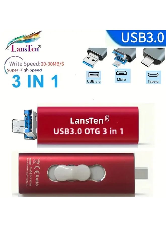 Lansten 3 In 1 USB Flash Drive 16GB USB C MicroUSB USB A For Android Phone Tablet PC Mac - Image 1
